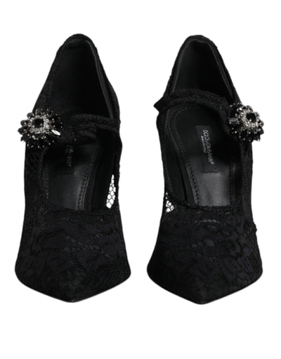 Dolce & Gabbana Schwarz Spitze Kristalle Mary Jane Pumps Schuhe