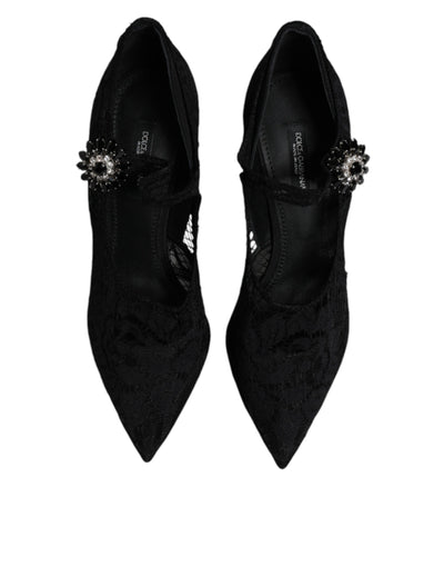 Dolce & Gabbana Schwarz Spitze Kristalle Mary Jane Pumps Schuhe