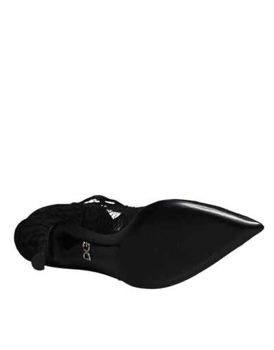 Dolce & Gabbana Schwarz Spitze Kristalle Mary Jane Pumps Schuhe