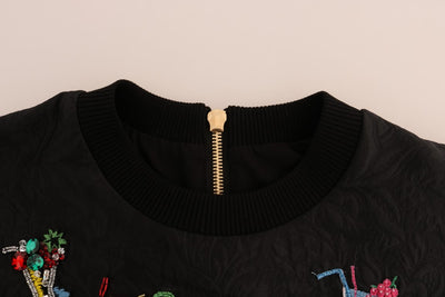 Dolce & Gabbana Schwarzer Brokat Cocktail Kristall Pullover