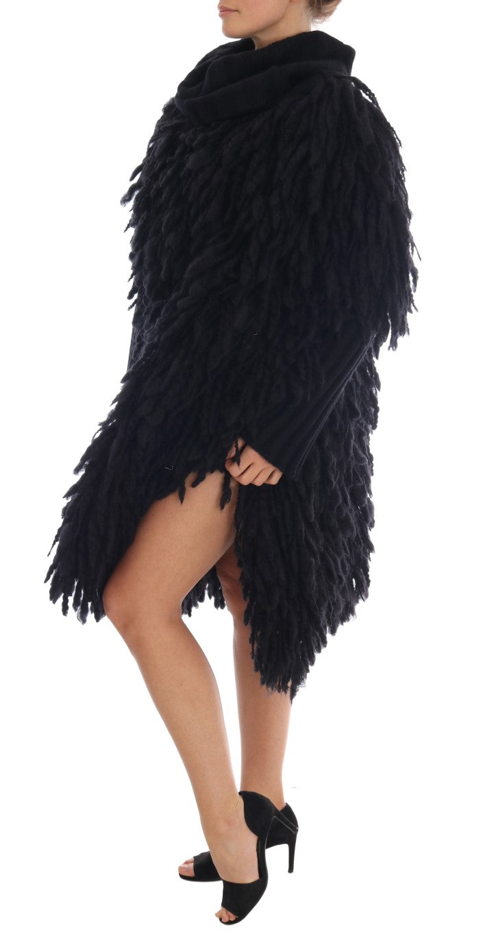 Dolce & Gabbana Schwarzer Fransen-Wollpullover