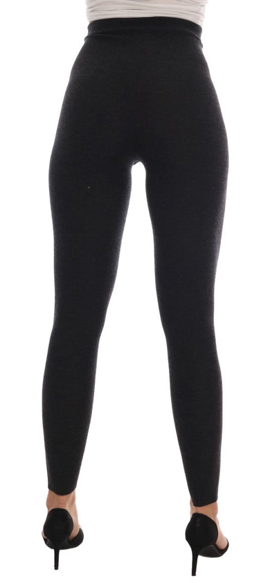 Dolce & Gabbana Graue gerippte Kaschmir-Stretch-Strumpfhose