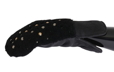Dolce & Gabbana Schwarze Leder-Shearling-Handschuhe mit Nieten