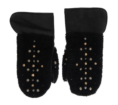 Dolce & Gabbana Schwarze Leder-Shearling-Handschuhe mit Nieten