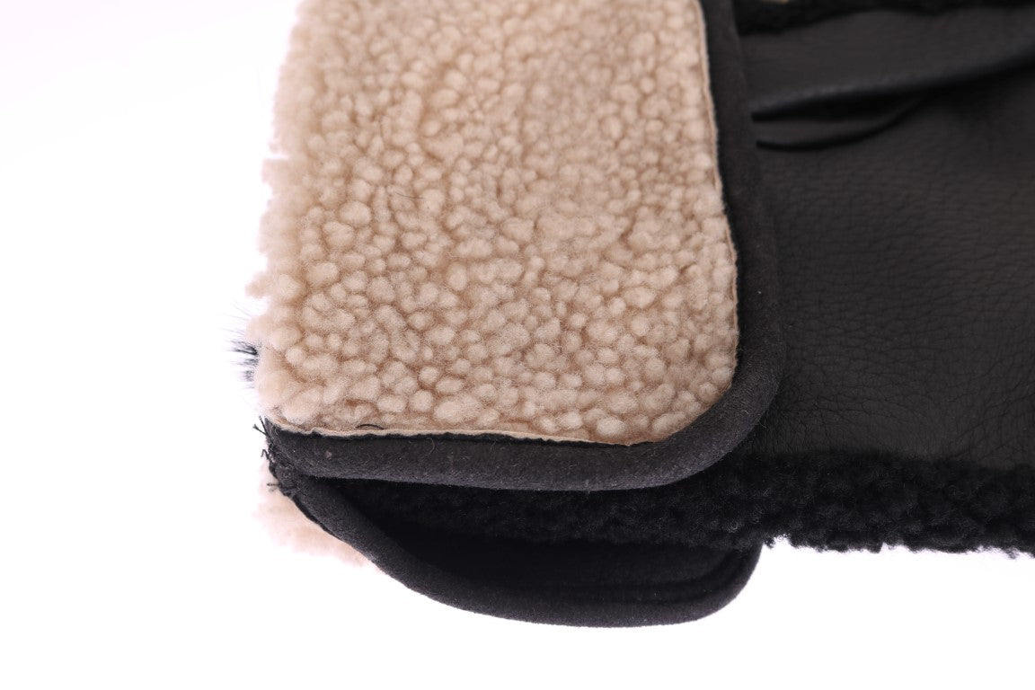 Dolce & Gabbana Schwarze Leder-Shearling-Handschuhe mit Nieten