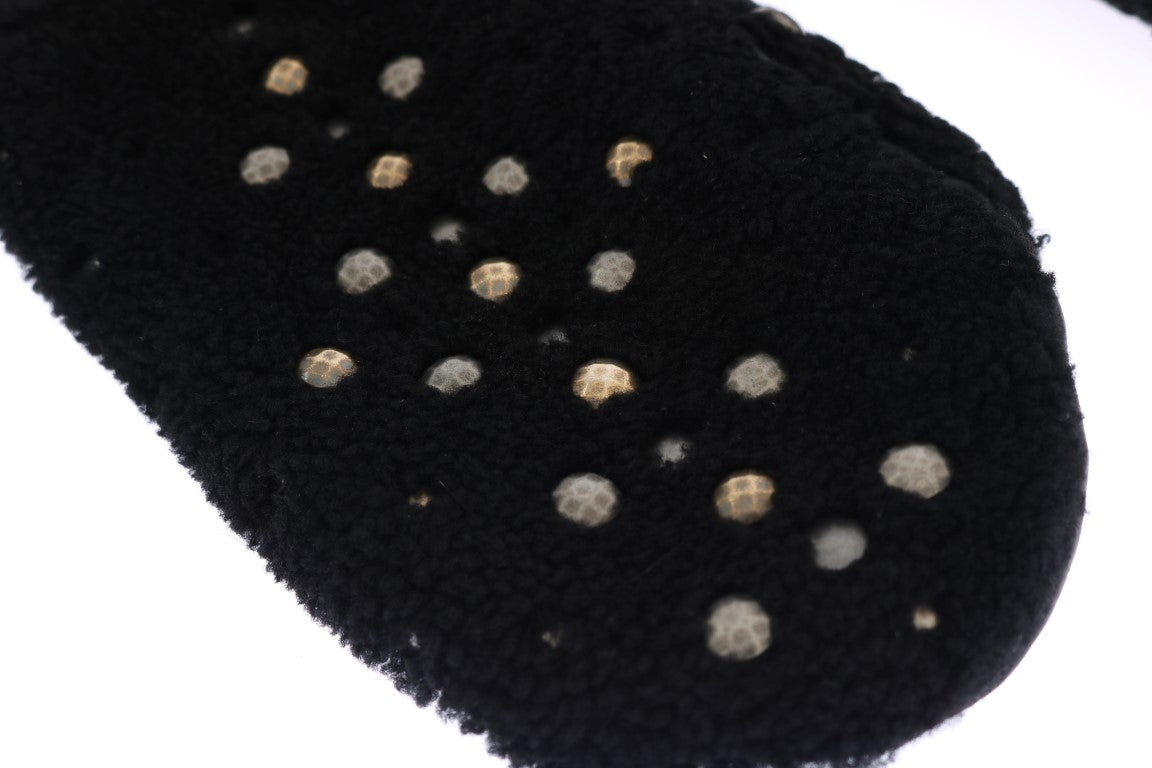 Dolce & Gabbana Schwarze Leder-Shearling-Handschuhe mit Nieten