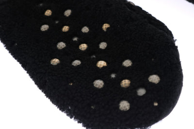 Dolce & Gabbana Schwarze Leder-Shearling-Handschuhe mit Nieten