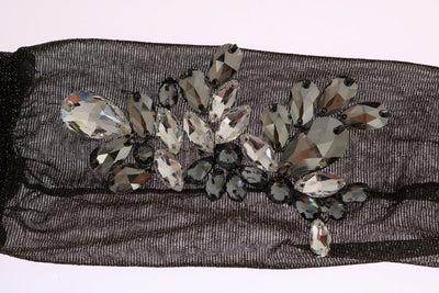 Dolce & Gabbana Schwarze Stretch Floral Socken mit klarem Kristall