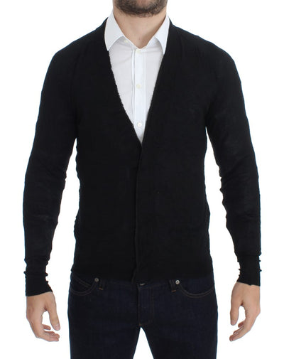 Costume National Schwarze Strickjacke mit Knöpfen aus feiner Wolle