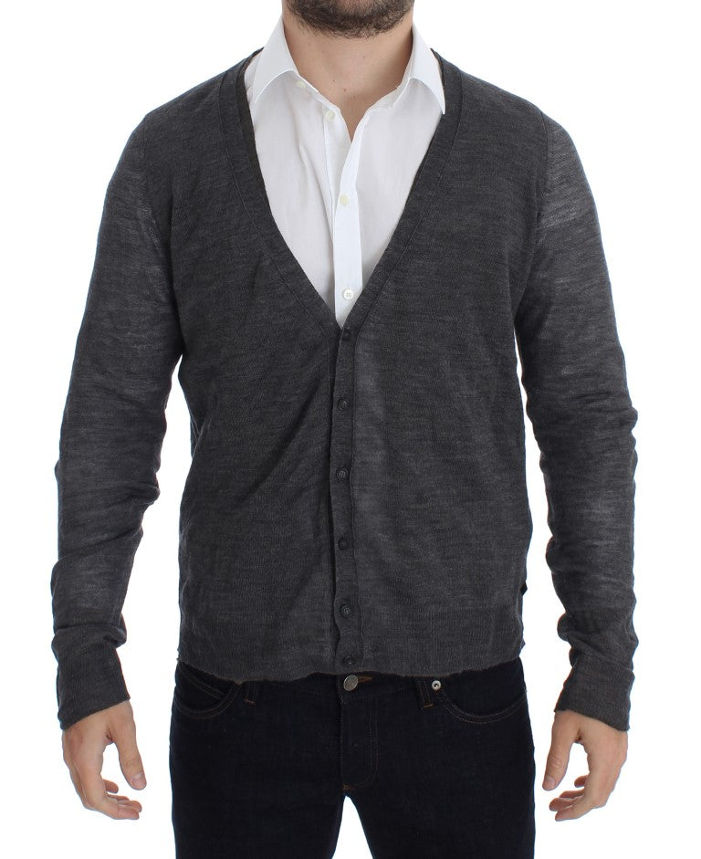 Costume National Grauer Wollpullover mit Knopfleiste