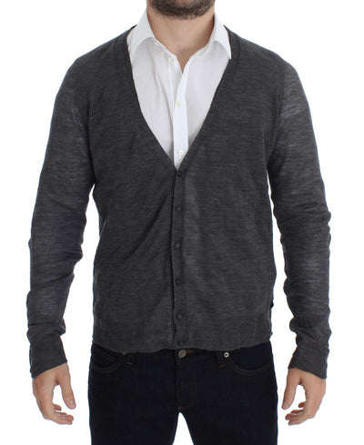 Costume National Grauer Wollpullover mit Knopfleiste