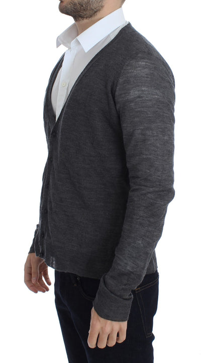 Costume National Grauer Wollpullover mit Knopfleiste