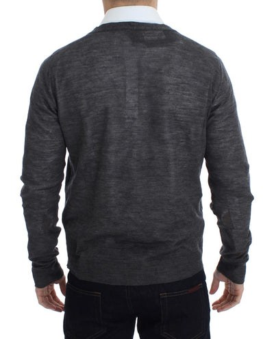 Costume National Grauer Wollpullover mit Knopfleiste