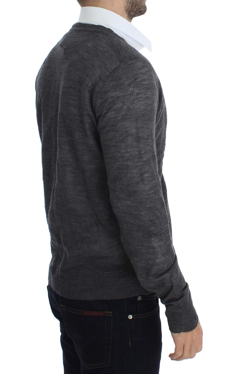 Costume National Grauer Wollpullover mit Knopfleiste