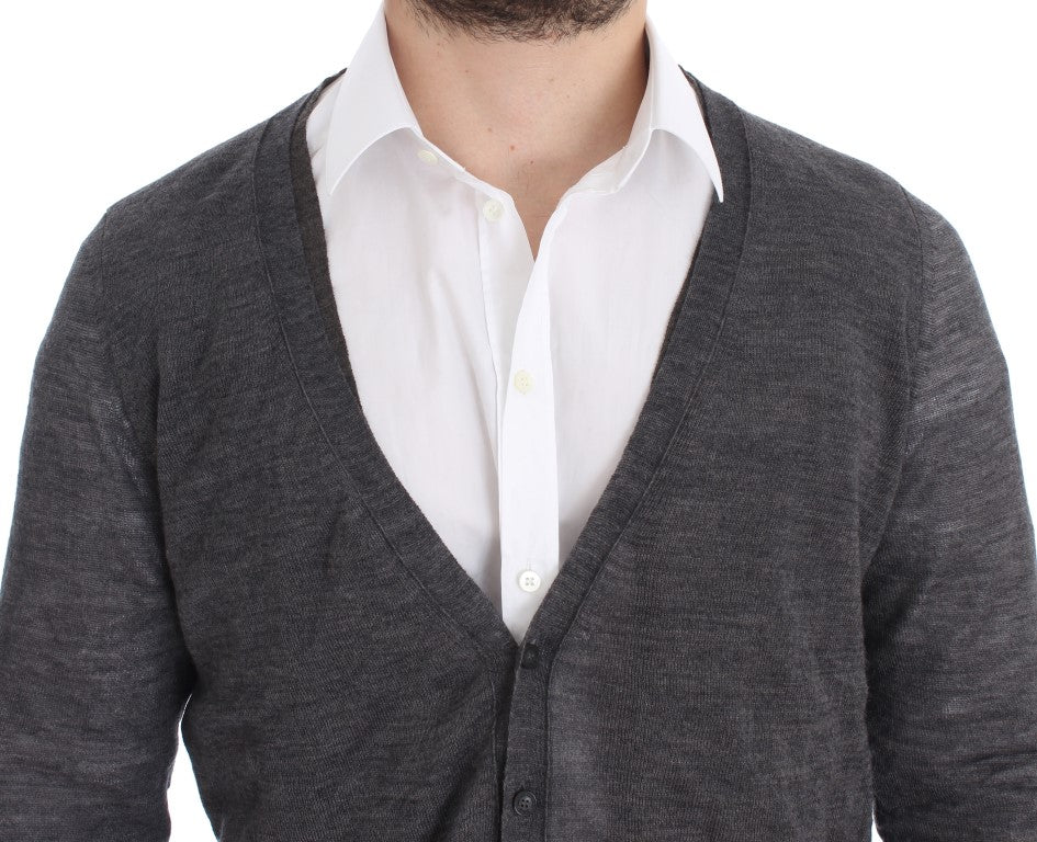 Costume National Grauer Wollpullover mit Knopfleiste