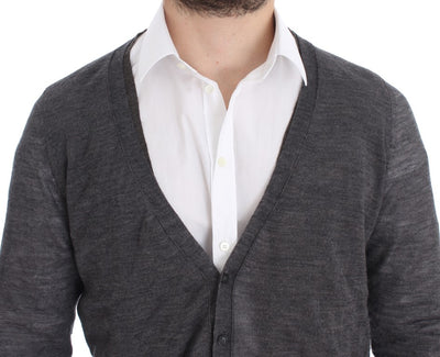 Costume National Grauer Wollpullover mit Knopfleiste