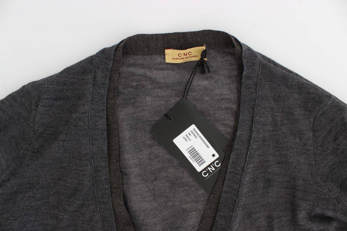 Costume National Grauer Wollpullover mit Knopfleiste