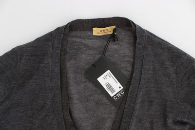 Costume National Grauer Wollpullover mit Knopfleiste