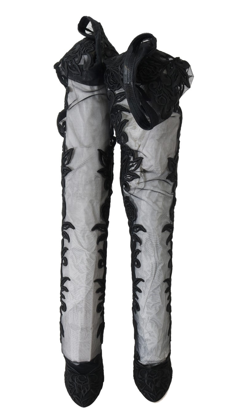Dolce & Gabbana Schwarze floral bestickte Socken Stiefel