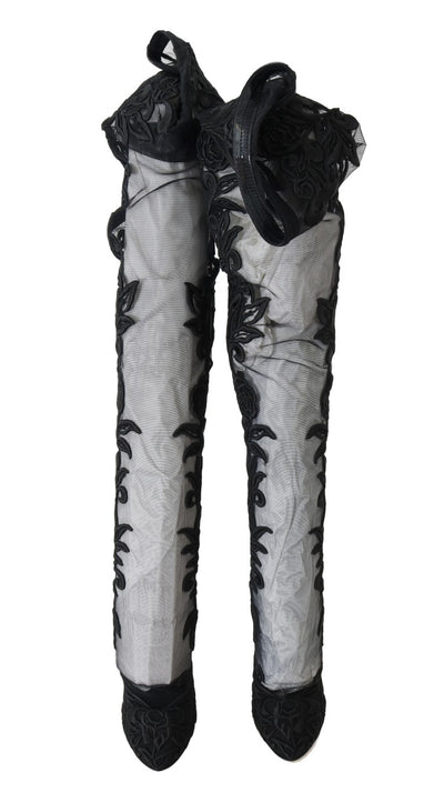 Dolce & Gabbana Schwarze floral bestickte Socken Stiefel