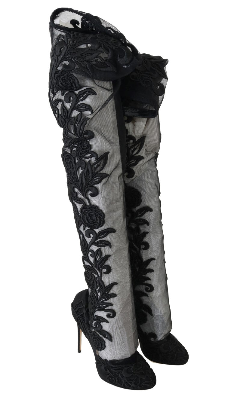 Dolce & Gabbana Schwarze floral bestickte Socken Stiefel
