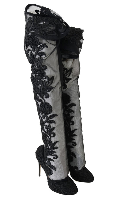 Dolce & Gabbana Schwarze floral bestickte Socken Stiefel