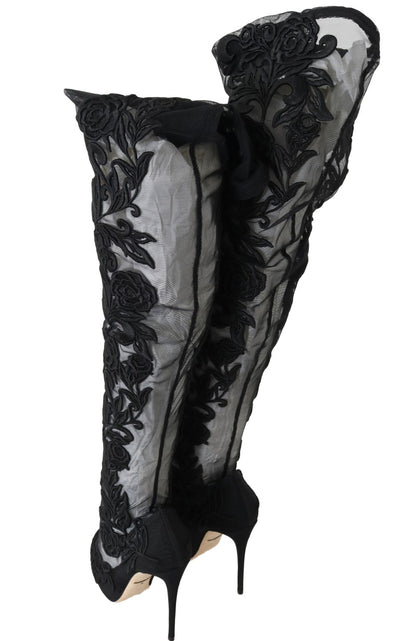 Dolce & Gabbana Schwarze floral bestickte Socken Stiefel