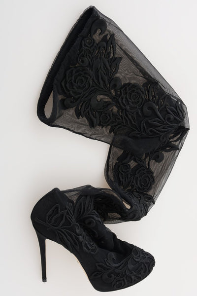 Dolce & Gabbana Schwarze floral bestickte Socken Stiefel