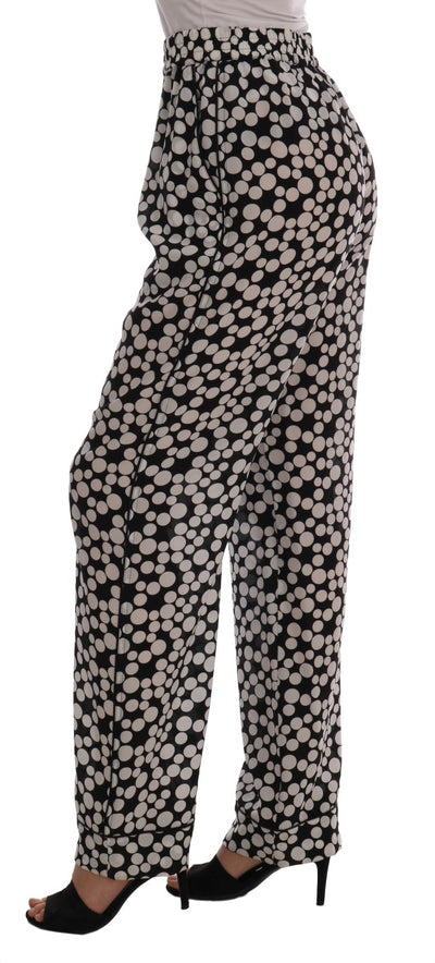 Dolce & Gabbana Schwarz Weiß Polka Dottes Seidenhosen