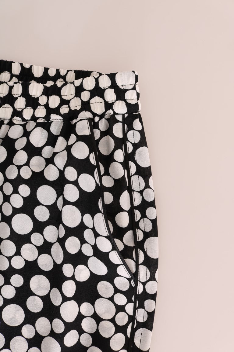 Dolce & Gabbana Schwarz Weiß Polka Dottes Seidenhosen