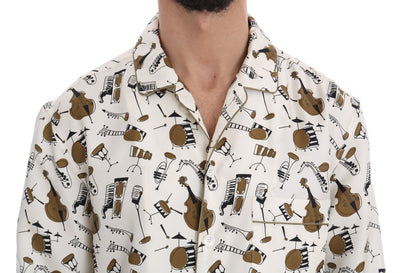 Dolce & Gabbana Weißes Seidenhemd mit JAZZ-Motivdruck