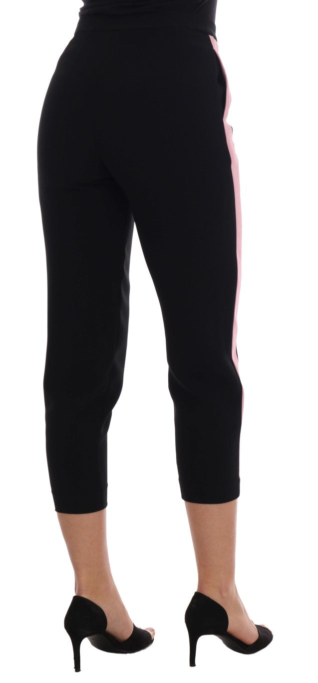 Dolce & Gabbana Schwarze Stretch-Caprihose mit rosa Streifen
