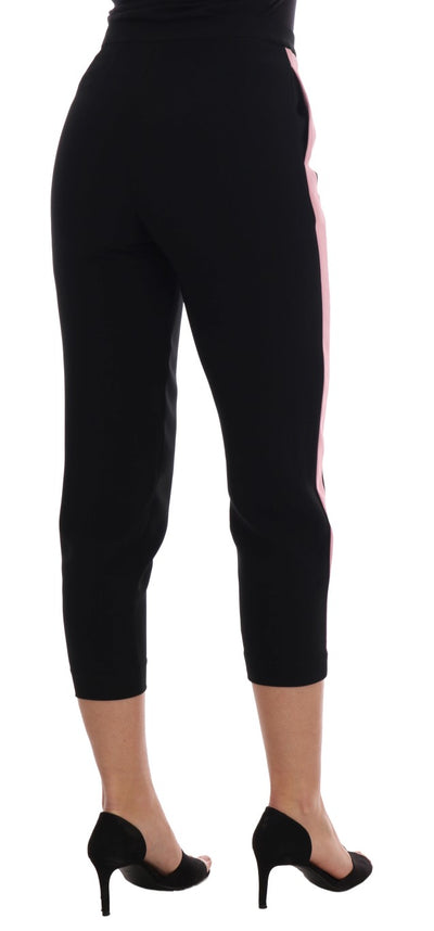 Dolce & Gabbana Schwarze Stretch-Caprihose mit rosa Streifen