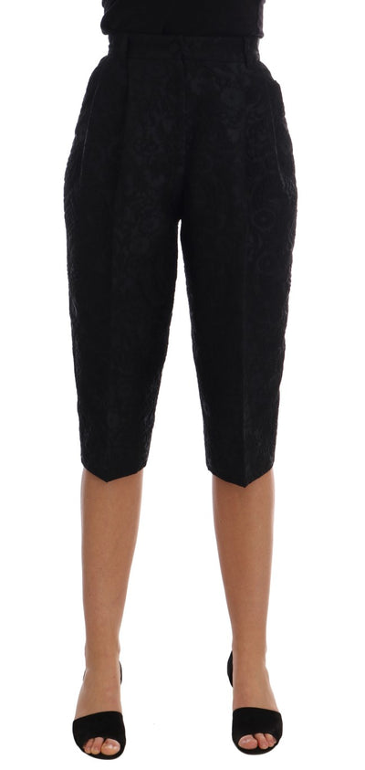 Dolce & Gabbana Schwarze Brokat Capri Shorts mit hoher Taille