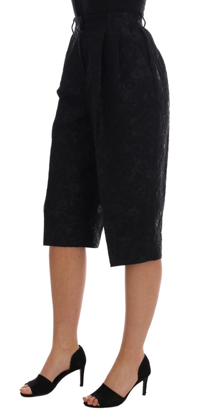 Dolce & Gabbana Schwarze Brokat Capri Shorts mit hoher Taille