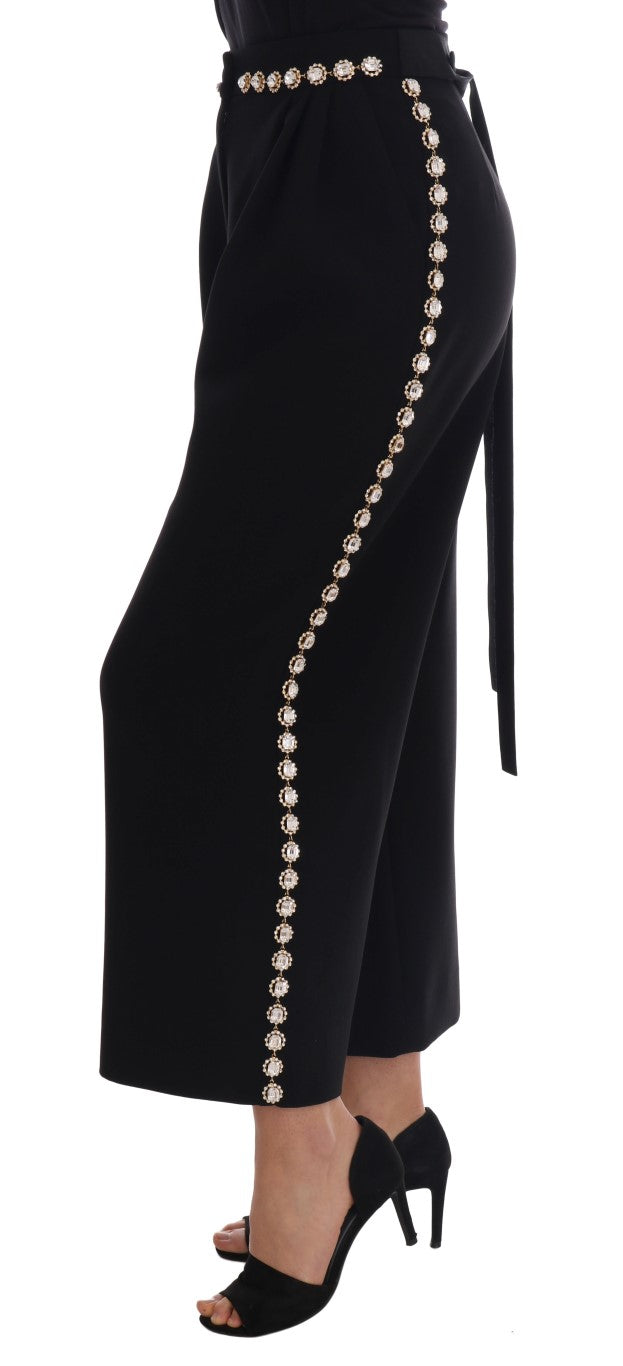 Dolce & Gabbana Schwarze Stretch-Kristallhose aus Wolle