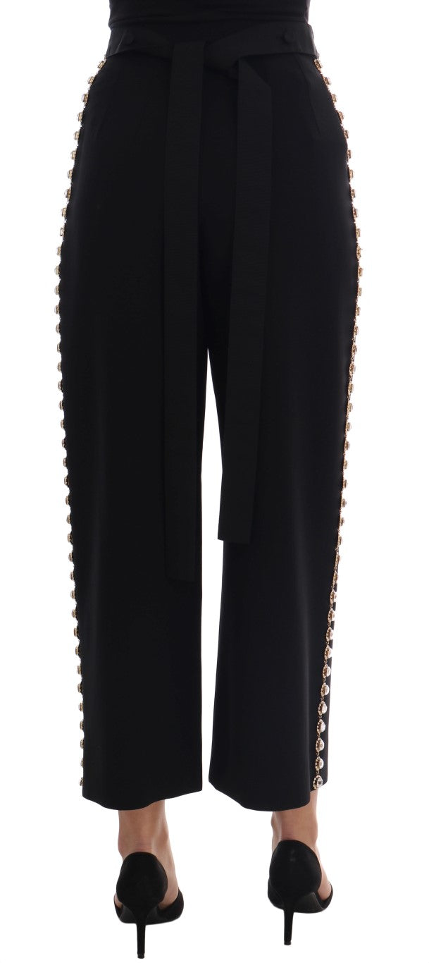 Dolce & Gabbana Schwarze Stretch-Kristallhose aus Wolle