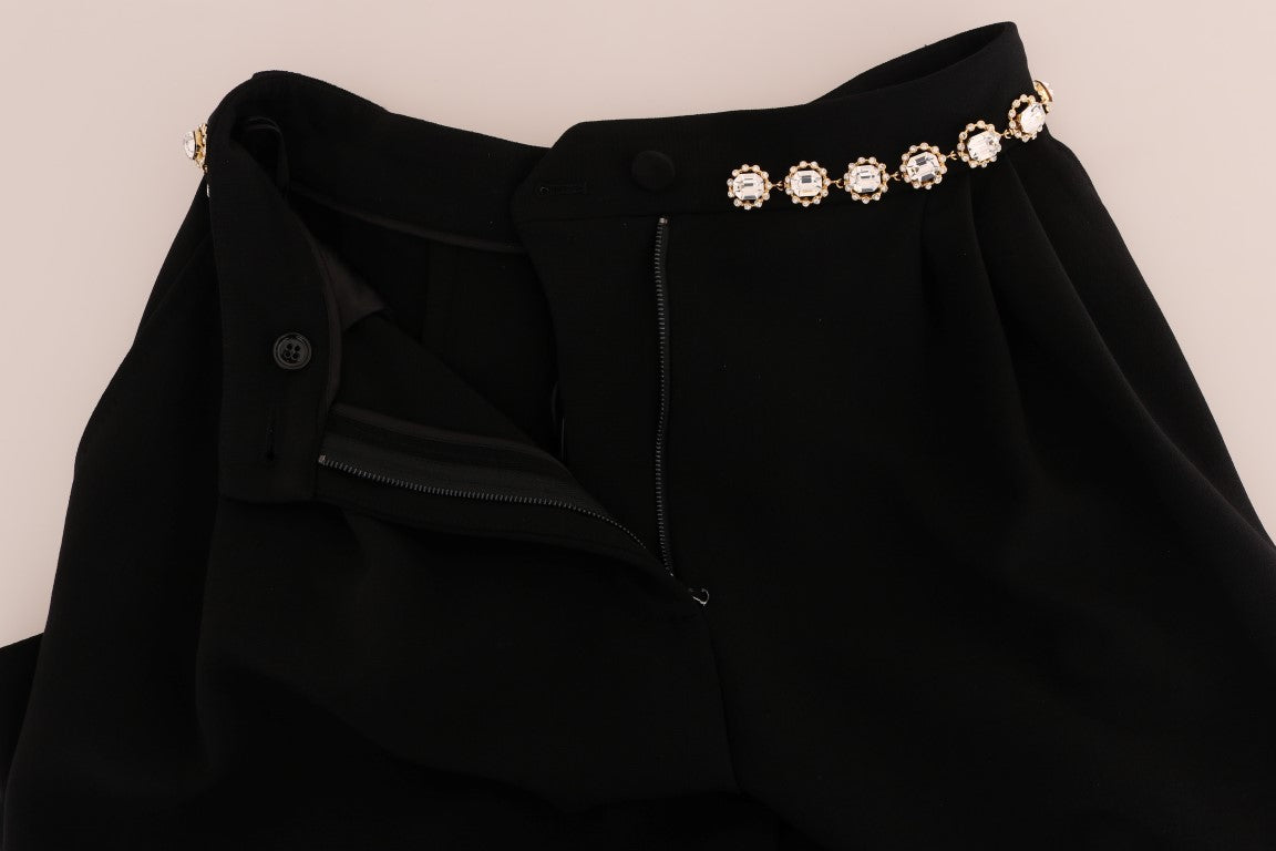 Dolce & Gabbana Schwarze Stretch-Kristallhose aus Wolle