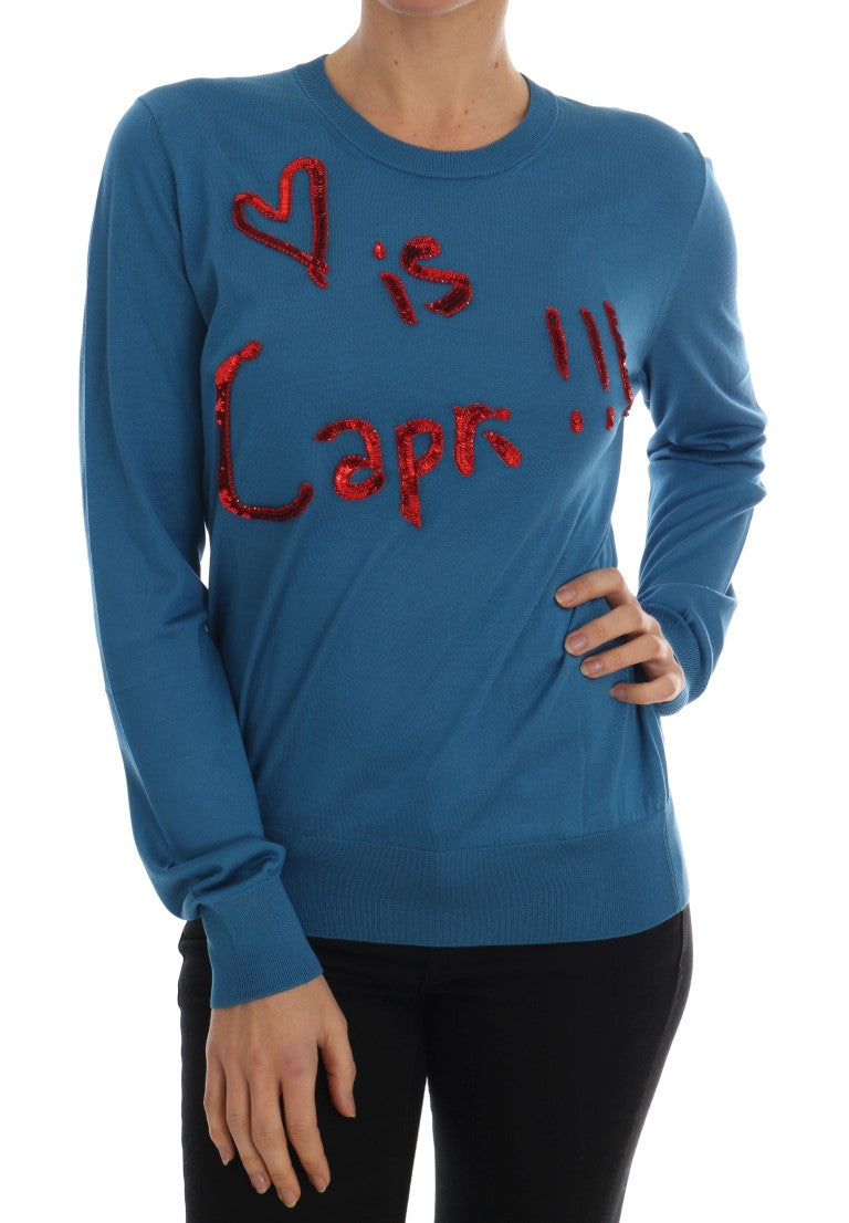 Dolce & Gabbana Blauer Seidenpullover Love is Pullover