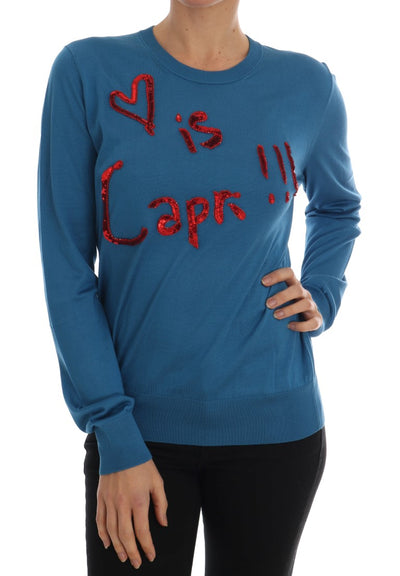 Dolce & Gabbana Blauer Seidenpullover Love is Pullover