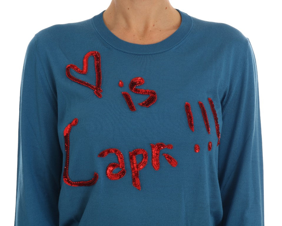 Dolce & Gabbana Blauer Seidenpullover Love is Pullover