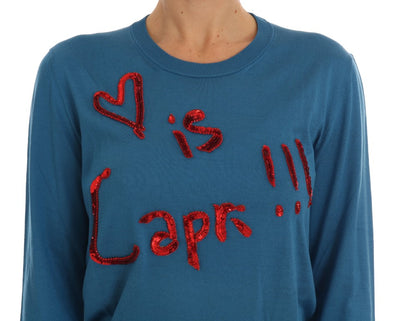 Dolce & Gabbana Blauer Seidenpullover Love is Pullover