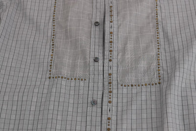 Dolce & Gabbana Grau kariertes GOLD-Baumwollhemd in schmaler Passform