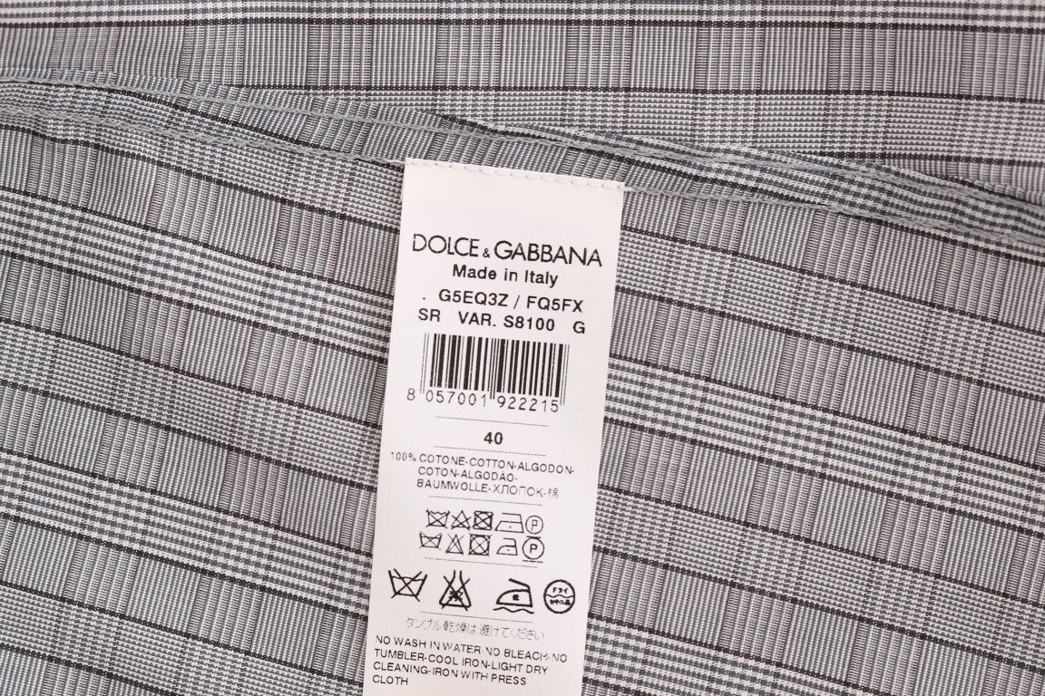 Dolce & Gabbana Grau kariertes GOLD-Baumwollhemd in schmaler Passform