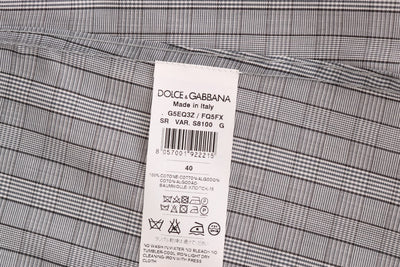 Dolce & Gabbana Grau kariertes GOLD-Baumwollhemd in schmaler Passform