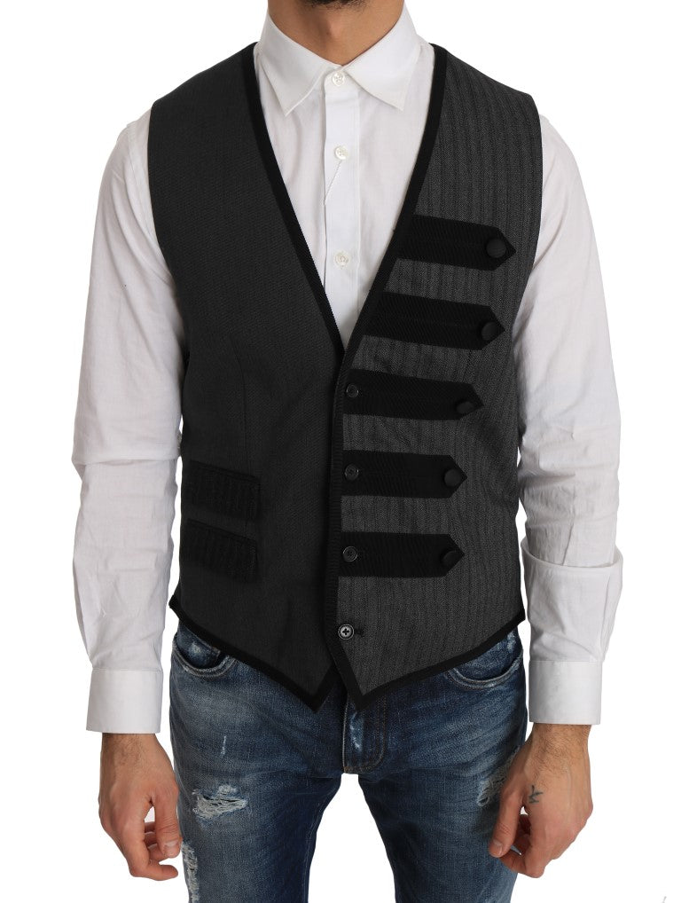 Dolce & Gabbana Schlanke Weste aus grauer Wolle mit Muster