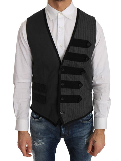 Dolce & Gabbana Schlanke Weste aus grauer Wolle mit Muster