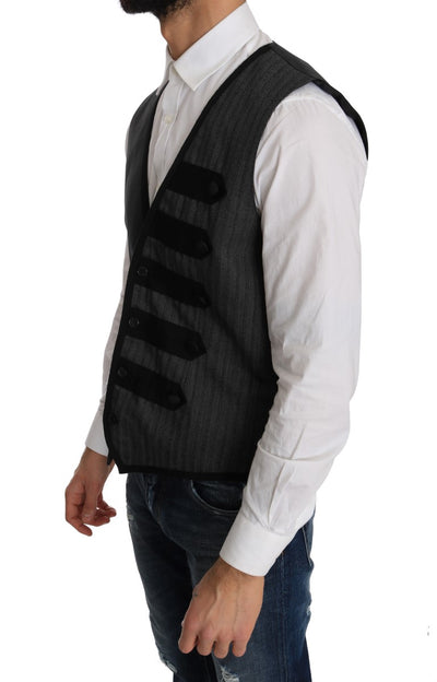 Dolce & Gabbana Schlanke Weste aus grauer Wolle mit Muster