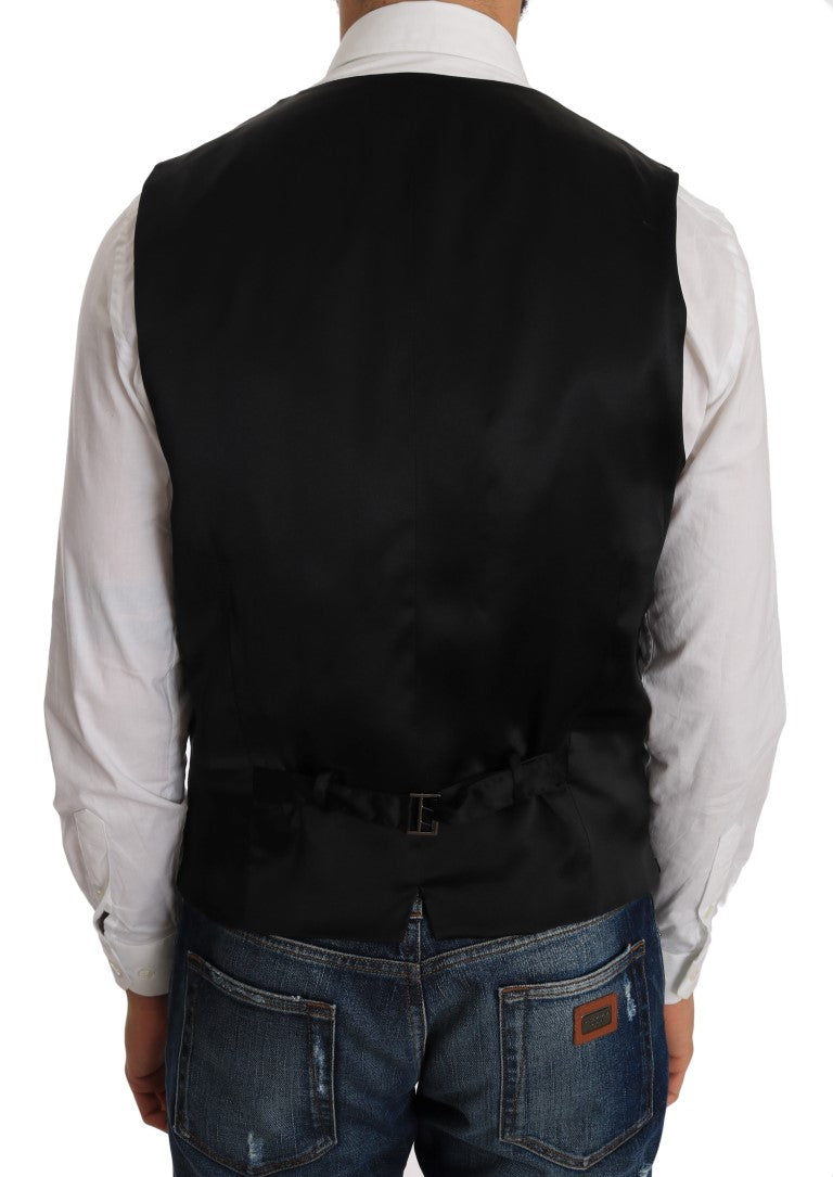 Dolce & Gabbana Schlanke Weste aus grauer Wolle mit Muster