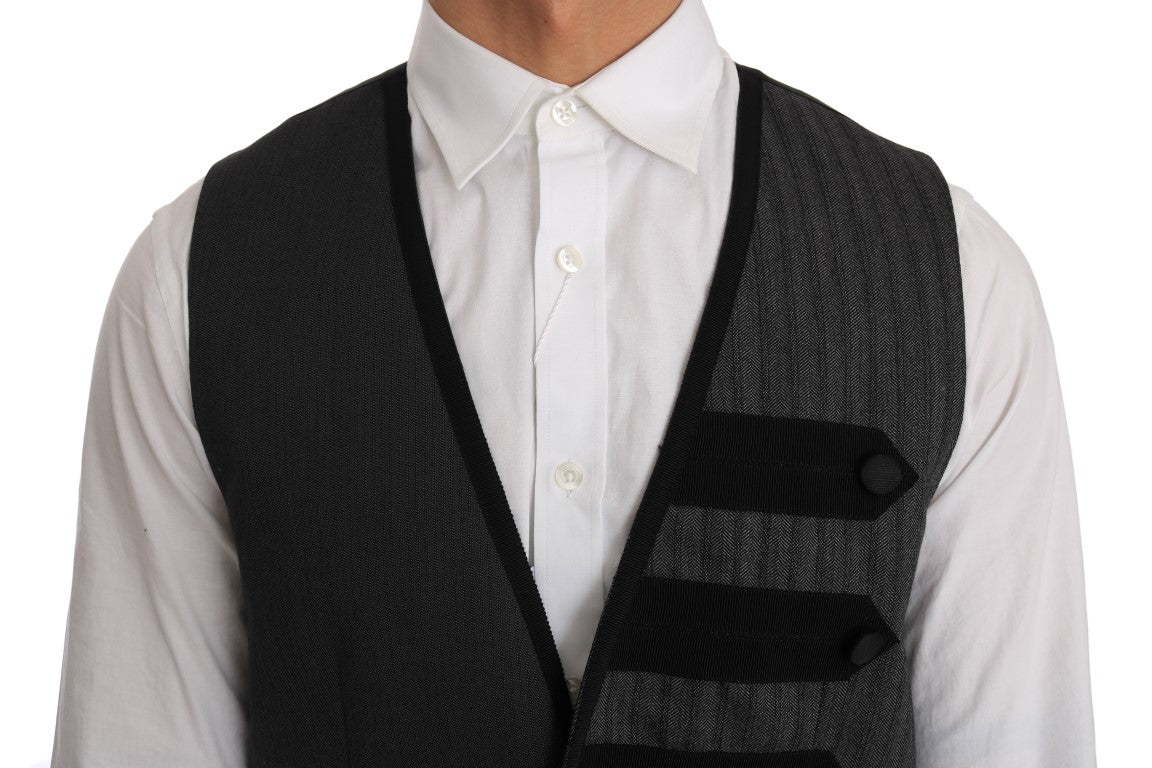 Dolce & Gabbana Schlanke Weste aus grauer Wolle mit Muster